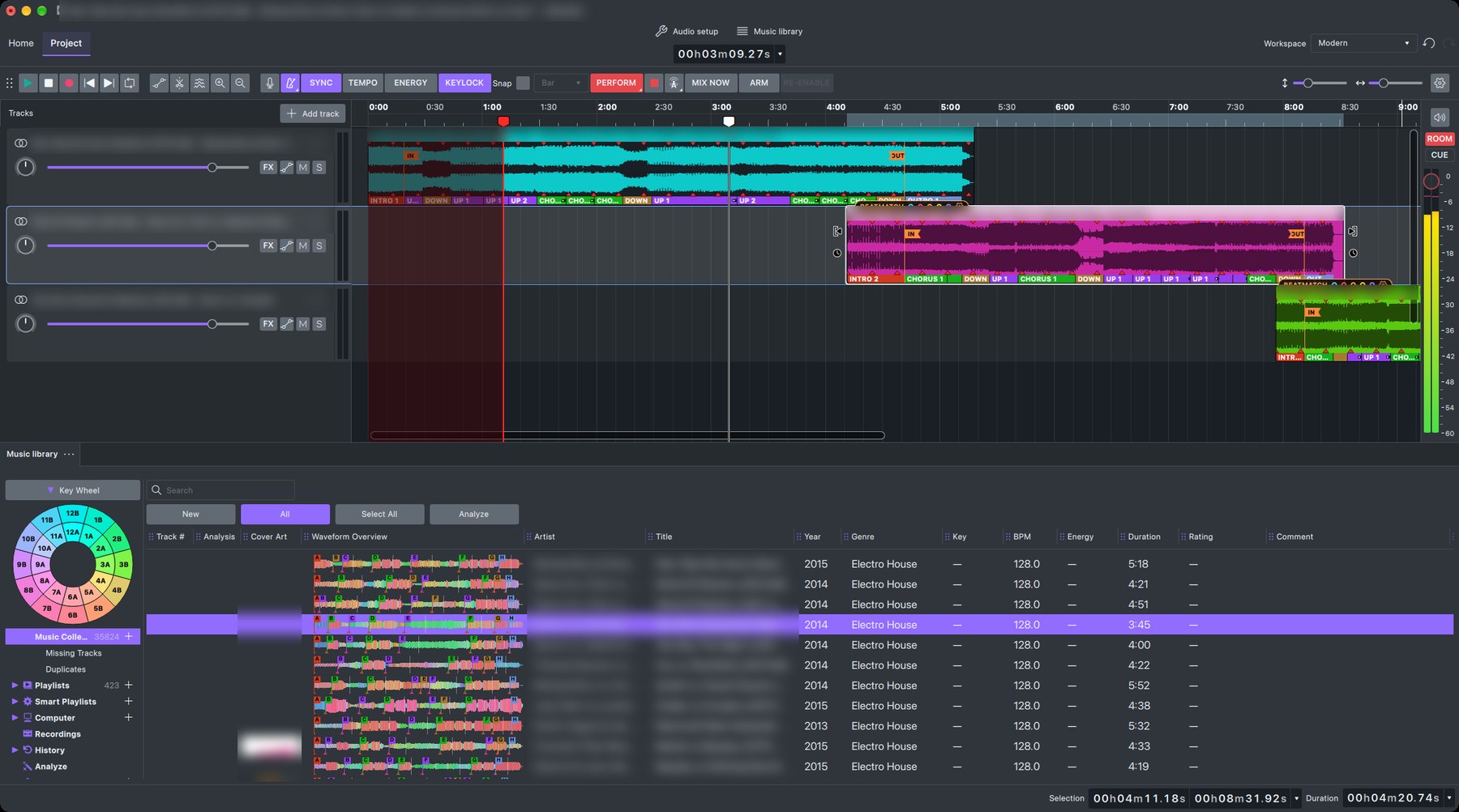 GlideMix in Perform mode: a red audience playhead and a white headphone cue playhead